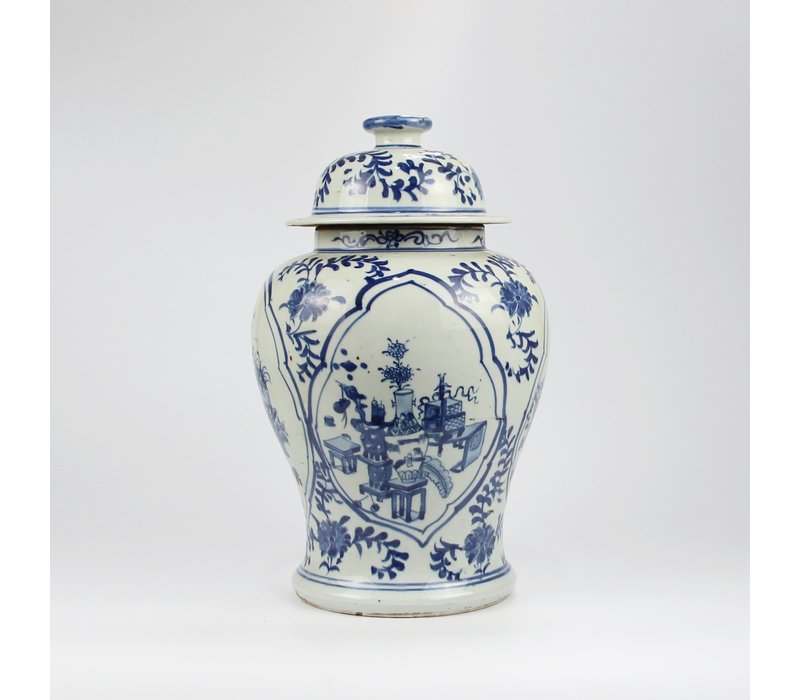 Chinese Gemberpot Blauw Wit Porselein Handgeschilderd D26xH40cm