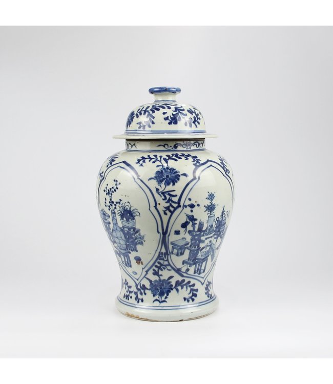Chinesische Vase mit Deckel Blau Weiß Porzellan Handbemalte Keramik D26xH40cm