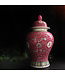 Chinese Ginger Jar Rose Porcelain Wan Shou Wu Jiang Longevity D20xH35cm