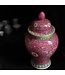 Tarro de Jengibre Chino Porcelana Rosa Wan Shou Wu Jiang Longevidad D20xH35cm