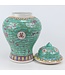 Tarro de Jengibre Chino Templo Porcelana Verde Pintado a Mano Wan Shou Wu Jiang Longevidad D20xAlto35cm