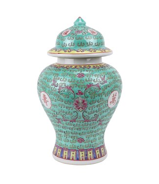 Fine Asianliving Chinesische Vase mit Deckel Grünes Porzellan Wan Shou Wu Jiang Langlebigkeit D20xH35cm