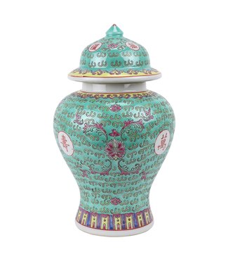 Fine Asianliving Ginger Jar Cinese Porcellana Verde Wan Shou Wu Jiang Longevità D20xH35cm