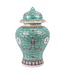 Tarro de Jengibre Chino Templo Porcelana Verde Pintado a Mano Wan Shou Wu Jiang Longevidad D20xAlto35cm