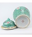 Tarro de Jengibre Chino Templo Porcelana Verde Pintado a Mano Wan Shou Wu Jiang Longevidad D20xAlto35cm