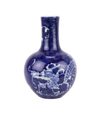 Fine Asianliving Chinese Vaas Blauw Wit Porselein Draak D15xH23cm