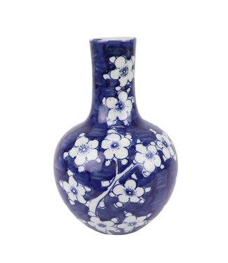 Fine Asianliving Jarrón Chino de Porcelana Flores Azul Blanca D15xA23cm