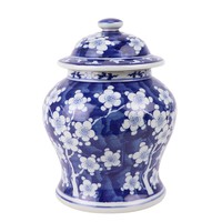 Chinesische Deckelvase Blau Weiß Porzellan Blüten D18xH24cm