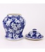Chinesische Vase mit Deckel Blau Weiß Porzellan Blüten D18xH24cm