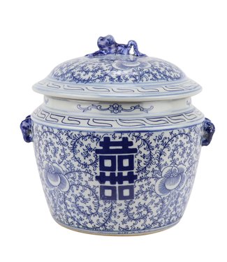 Fine Asianliving Chinese Gemberpot Blauw Wit Porselein Dubbele Blijdschap D25xH25cm