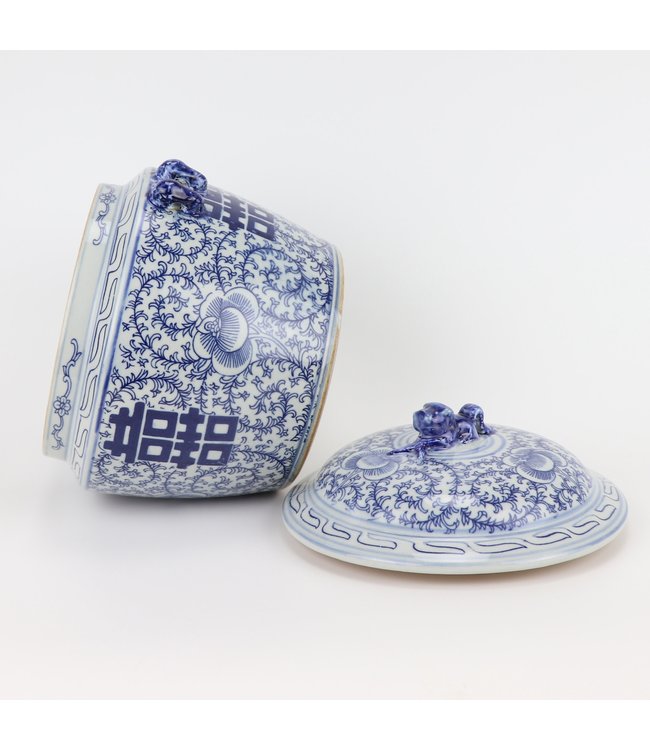 Chinese Ginger Jar Blue White Porcelain Double Happiness D25xH25cm