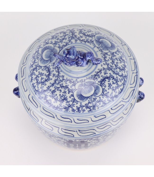 Chinesische Deckelvase Blau Weiß Porzellan Doppeltes Glück D25xH25cm