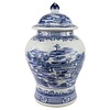 Fine Asianliving Chinesische Deckelvase Blau Weiß Porzellan Landschaft D29xH48cm