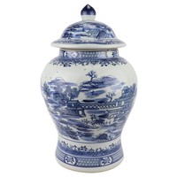 Pot à Gingembre Chinois Paysage Porcelaine Bleu Blanc D29xH48cm