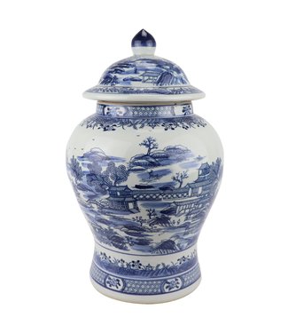 Fine Asianliving Chinese Gemberpot Blauw Wit Porselein Landschap D29xH48cm