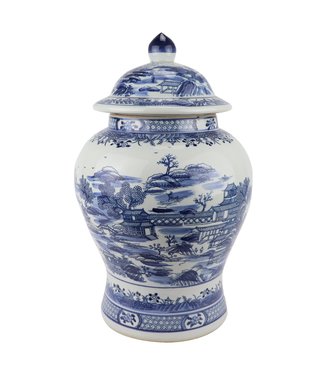 Fine Asianliving Pot à Gingembre Chinois Paysage Porcelaine Bleu Blanc D29xH48cm