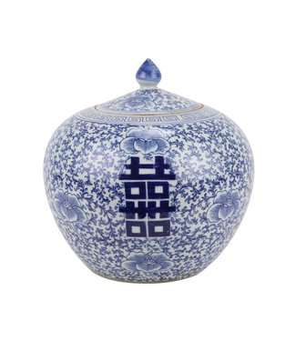 Fine Asianliving Pot à Gingembre Chinois Bleu Blanc Porcelaine Double Bonheur D22xH22cm