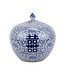 Pot à Gingembre Chinois Bleu Blanc Porcelaine Double Bonheur D22xH22cm