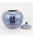 Chinesische Deckelvase Blau Weiß Porzellan Doppeltes Glück D22xH22cm