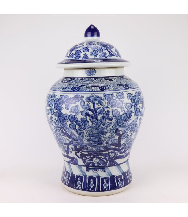 Tarro de Jengibre Chino Templo Porcelana Peonías Chinas Azul Blanca D28xAlto48cm