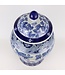 Tarro de Jengibre Chino Templo Porcelana Peonías Chinas Azul Blanca D28xAlto48cm