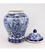 Tarro de Jengibre Chino Templo Porcelana Peonías Chinas Azul Blanca D28xAlto48cm