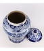 Tarro de Jengibre Chino Templo Porcelana Peonías Chinas Azul Blanca D28xAlto48cm