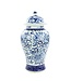 Tarro de Jengibre Chino Templo Porcelana Rosas Chinas Azul Blanca D25xAlto46cm