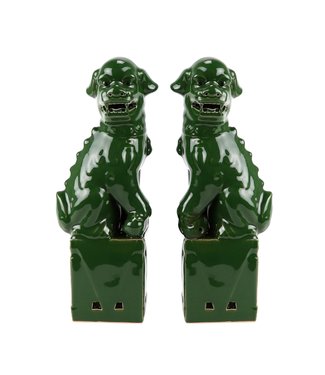 Fine Asianliving Chinois Foo Dogs Set/2 Porcelaine Verte Fait Main D10xH27cm