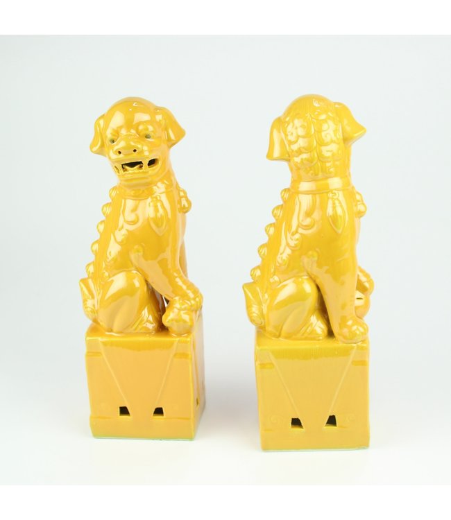 Set Cani Cinesi/2 Porcellana Gialla Fatto A Mano D10xH27cm