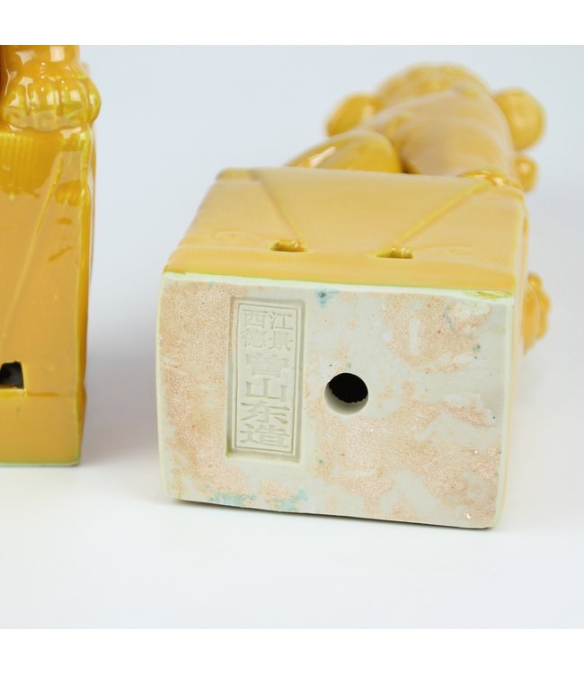 Chinese Foo Dogs Set/2 Porzellan Gelb Handgefertigt D10xH27cm