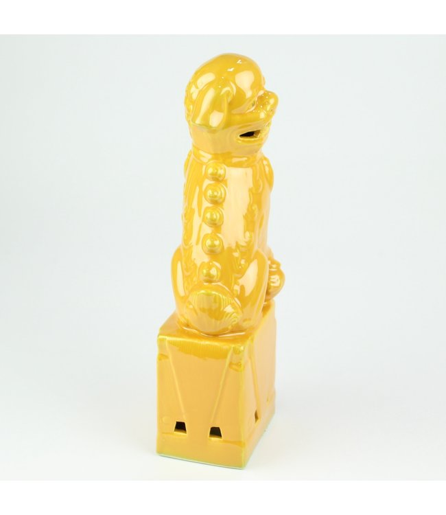 Chinese Foo Dogs Set/2 Porcelain Yellow Handmade D10xH27cm