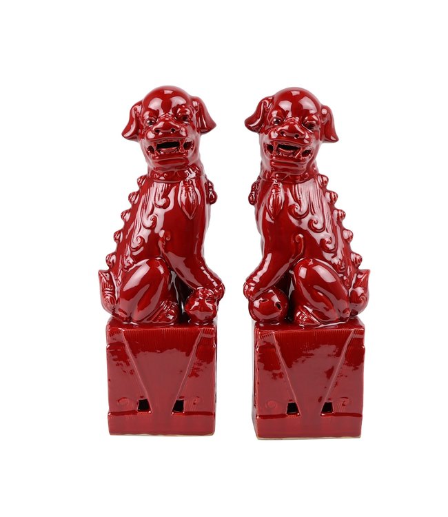 Juego de perros chinos Foo / 2 porcelana roja hecha a Mano D10xH27cm