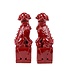 Set Cani Pippo Cinese/2 Porcellana Rosso Fatto A Mano D10xH27cm