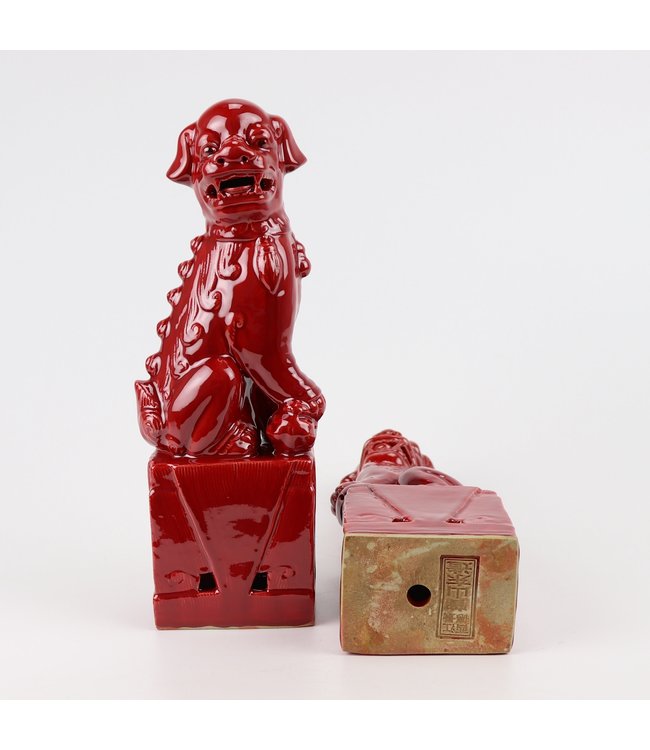 Chinese Foo Dogs Set/2 Porselein Rood Handgemaakt D10xH27cm