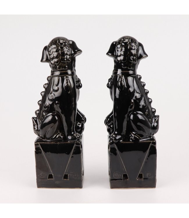 Chinese Foo Dogs Set/2 Porzellan Schwarz Handgefertigt D10xH27cm