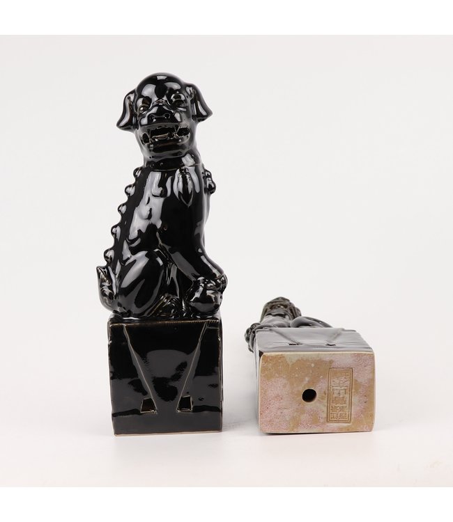 Juego de Perros Chinos Foo / 2 Porcelana Negra Hecha a Mano D10xH27cm