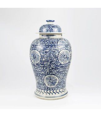 Fine Asianliving Chinesische Vase mit Deckel Blau Weiß Porzellan Handbemalt D27xH47cm