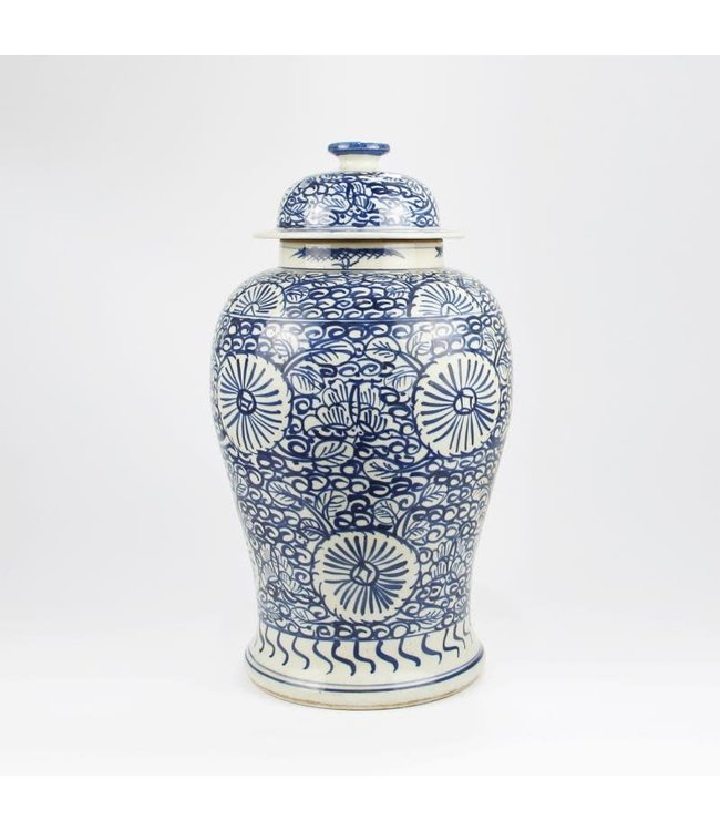 Chinese Ginger Jar Blue White Porcelain Handpainted D27xH47cm