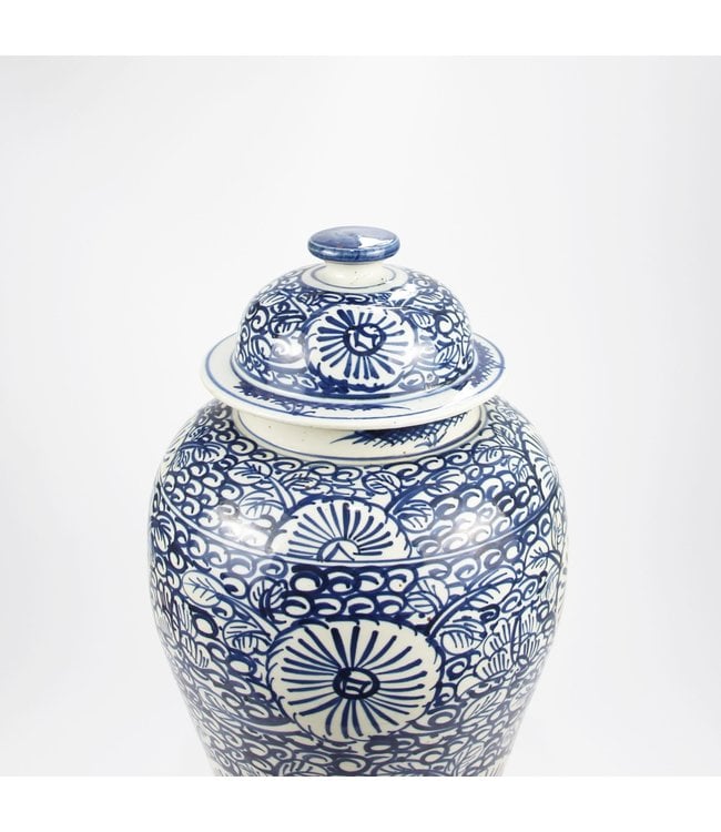 Chinese Gemberpot Blauw Wit Porselein Handgeschilderd D27xH47cm
