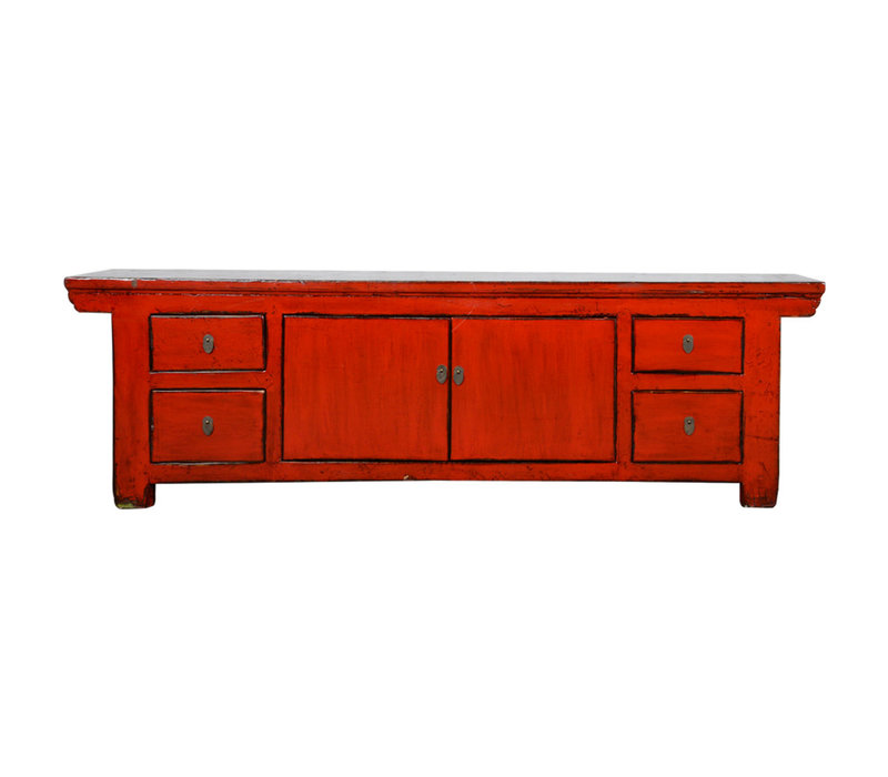 Antique Chinese TV Cabinet Red Glossy W215xD44xH64cm