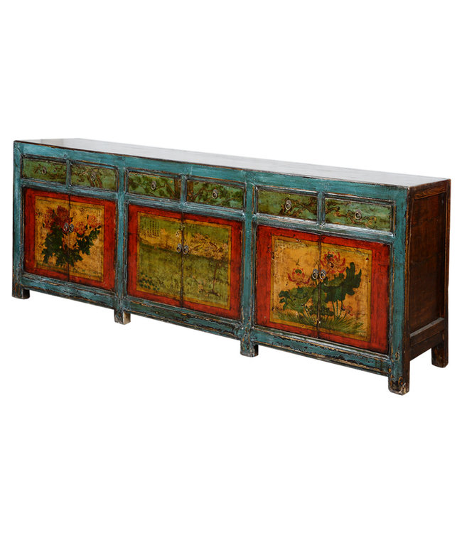 Antiek Chinees Dressoir Handbeschilderd B250xD47xH85cm