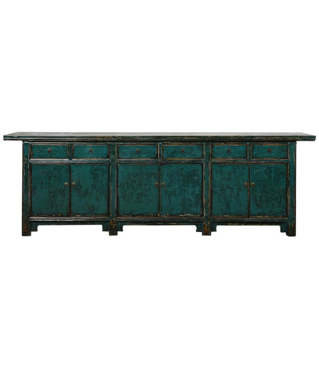 Antiek Chinees Dressoir Teal Glanzend B263xD46xH89cm