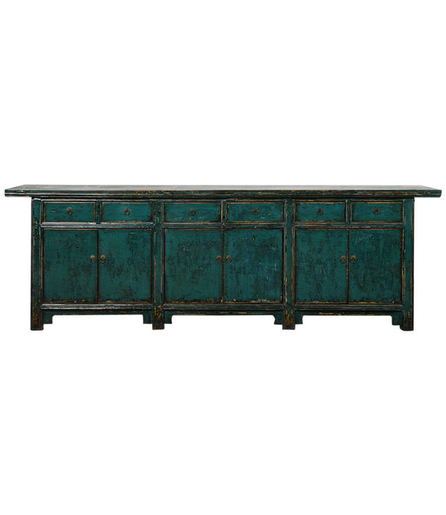 Antique Chinese Sideboard Teal Glossy W263xD46xH89cm