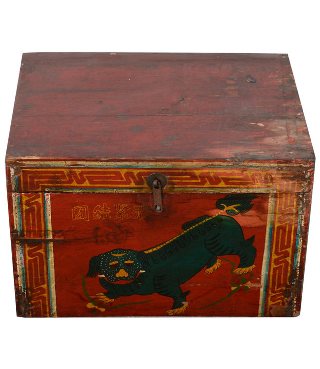 Antieke Chinese Kist Handbeschilderde Chinese Mythe B42xD35xH25cm