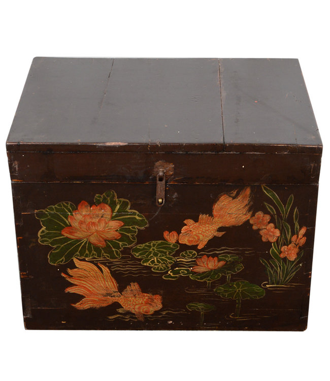 Antieke Chinese Kist Handbeschilderde Chinese Mythe B42xD35xH25cm