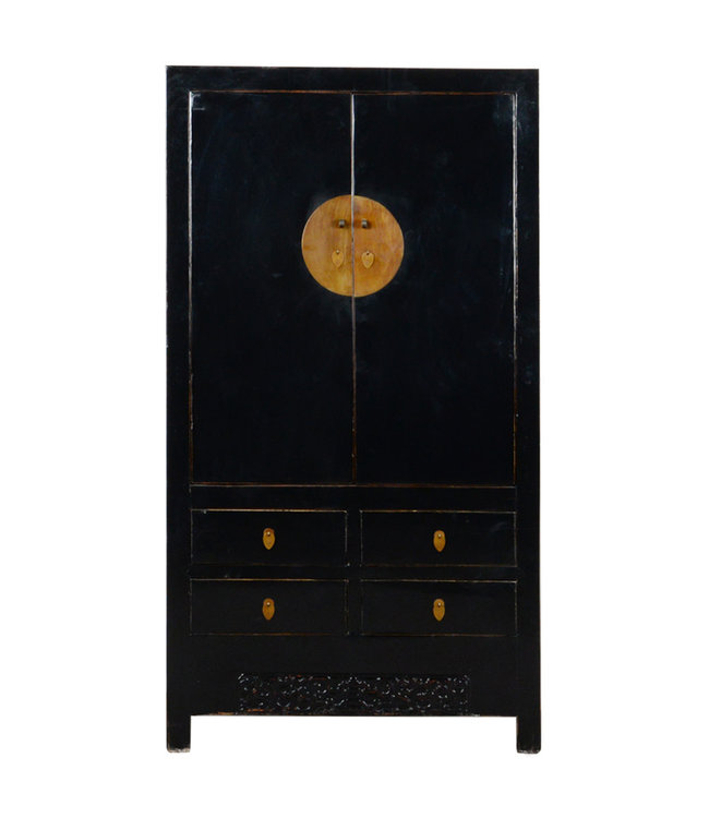 Armoire de Mariage Chinois Ancienne Noire Brillant L104xP50xH190cm