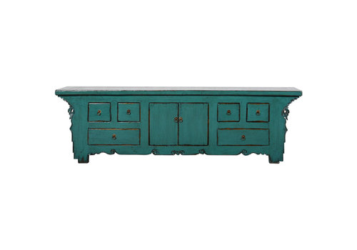 Fine Asianliving Mueble de TV Chino Antiguo Verde Azulado Brillante An210xP42xAl63cm