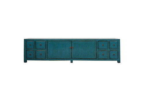 Fine Asianliving Antique Chinese TV Cabinet Teal Glossy W200xD40xH50cm