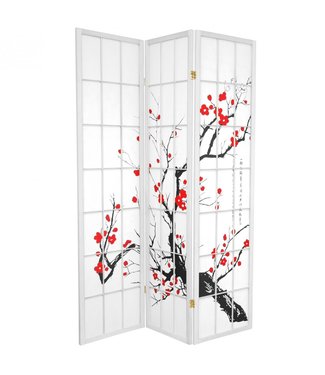 Fine Asianliving Japanische Paravent Raumteiler Trennwand B135xH180cm 3 Paneele Weiß - Kirschblüten